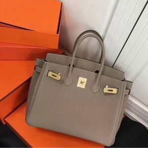 Wirkin Taupe Handbag in Etoupe (Birkin dupe with real cowhide leather)